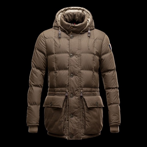 Moncler marrone Mock Collar Zipper Slash E Ruffle Uomo Cappotti uscita